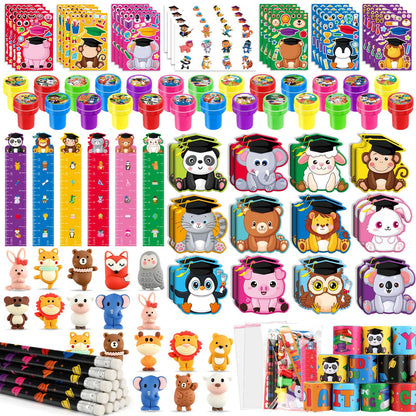 BenLouis 432 Pcs Graduation School Stationery Set Party Favors Preschool Kindergarten Classroom Gift Prizes Bulk for Kids Students Congrats Grad Goodie Bags Stuffers（Graduation Animals）