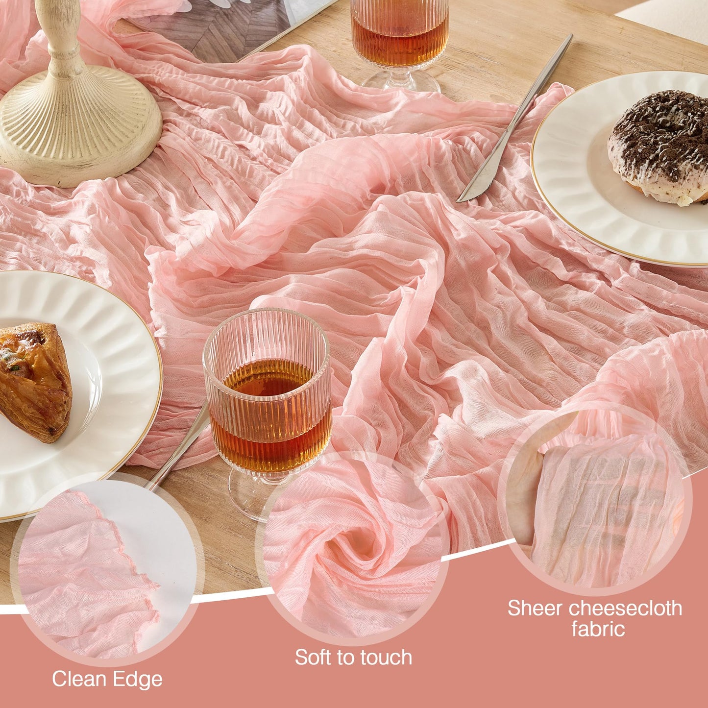 6 Pack Dusty Pink Cheese Cloth Table Runner 120 Inch Boho Rustic Gauze 10 FT Cheesecloth Table Runners Decorations for 4th of July Christmas Birthday Baby Shower Wedding Holiday Home Party Decor