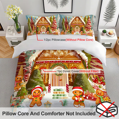 Yopiiefa Christmas Gingerbread Man Bedding Set 3 Pieces Soft Comforter Cover Twin Size with 2 Pillowcases 1 Duvet Cover for Men Women Bedroom