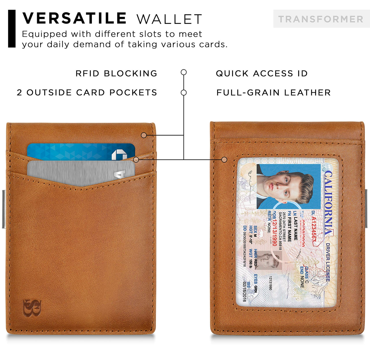 SERMAN BRANDS Money Clip Wallet - Mens Wallets slim Front Pocket RFID Blocking Card Holder Minimalist Mini Bifold (California Desert Transformer)