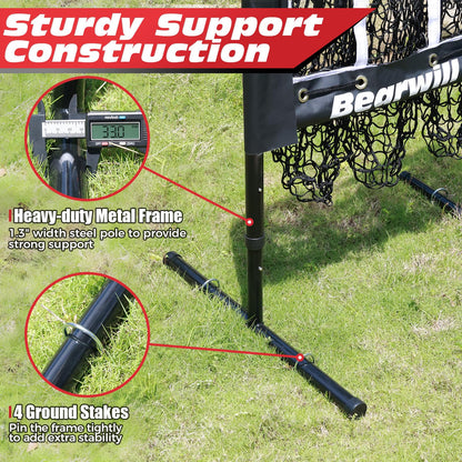 Bearwill Pitching Net, 9 Hole Pitching Net with Strike Zone, Baseball Softball Pitching Target with Adjustable Height, Baseball Pitcher Throwing Practice Training Equipment for All Skill Levels