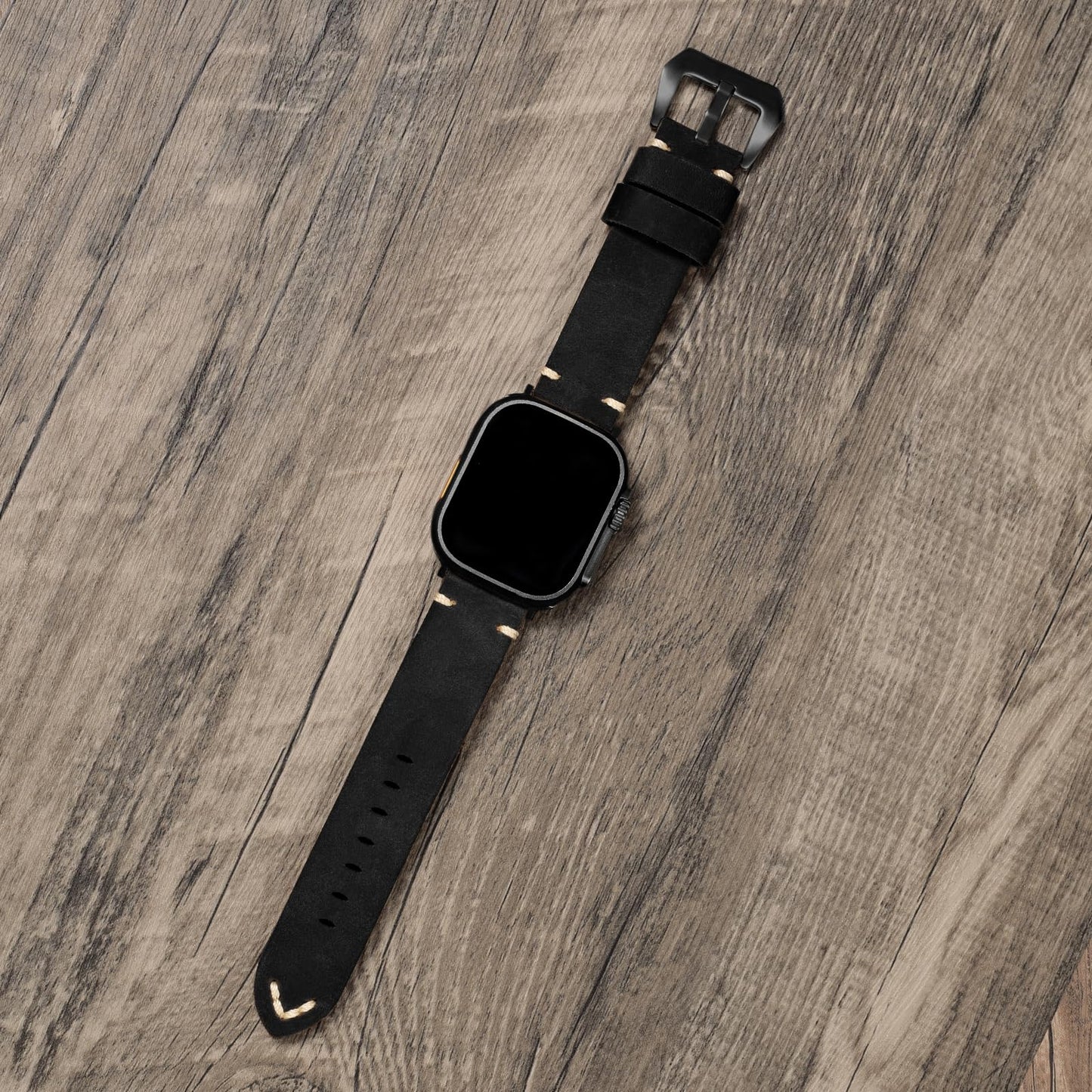 Handmade Double Sided Leather Bands Compatible with Apple Watch Ultra 2/Ultra Band 49mm 46mm 45mm 44mm 42mm ，Men Retro Design Grain Genuine Leather Band For iWatch Series SE 10 9 8 7 6 5 4 3 2 1