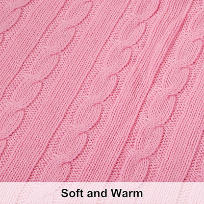 NTBAY 100% Pure Cotton Cable Knit Throw Blanket, Super Soft Warm 51x67 Knitted Throw Blanket for Couch, Sofa, Chair, Bed - Extra Cozy, Machine Washable, Comfortable Home Decor, Pink