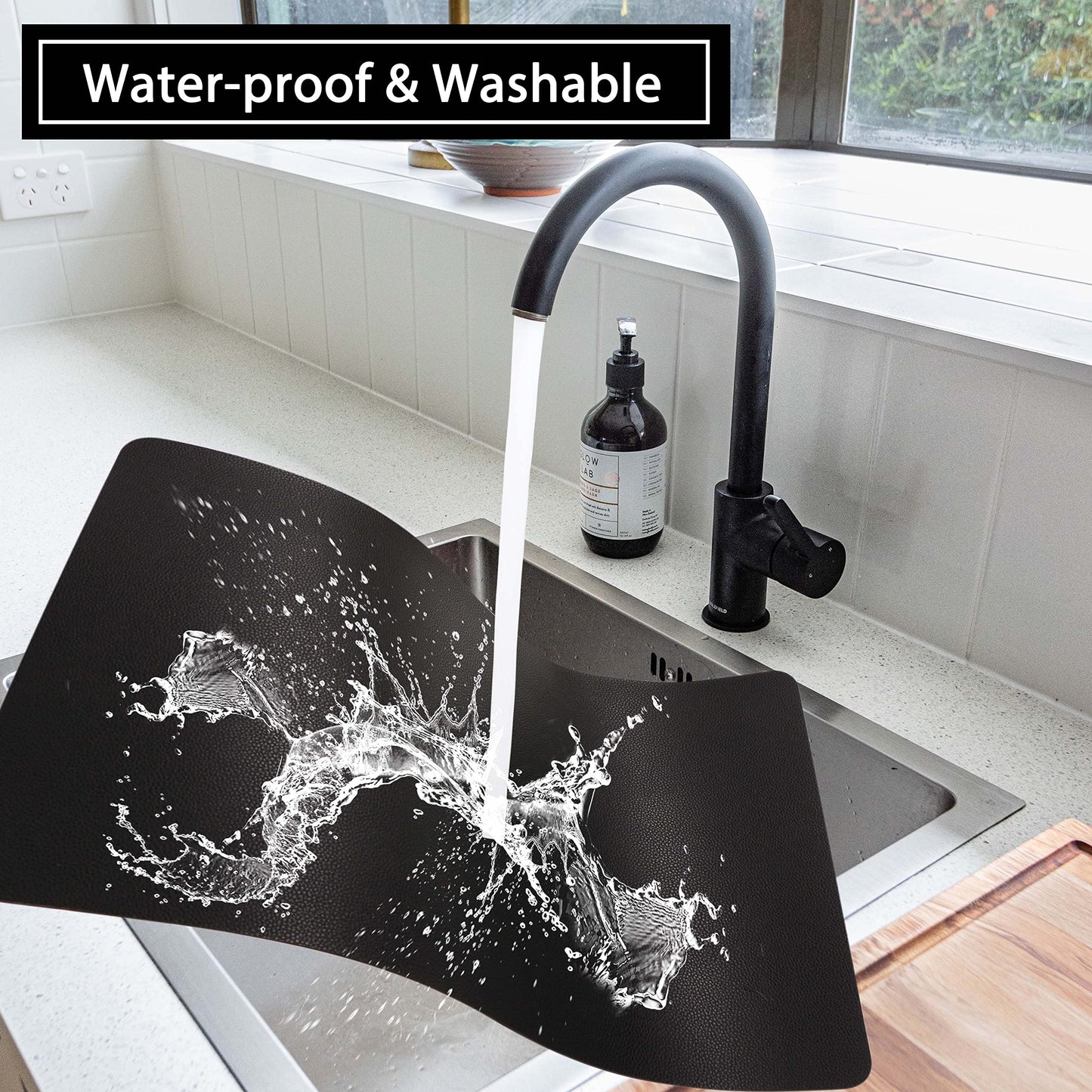 Wipeable Placemats Leather Table Mats Waterproof Heat-Resistant Easy to Clean for Dining Table Set Kitchen Table (6, Black)