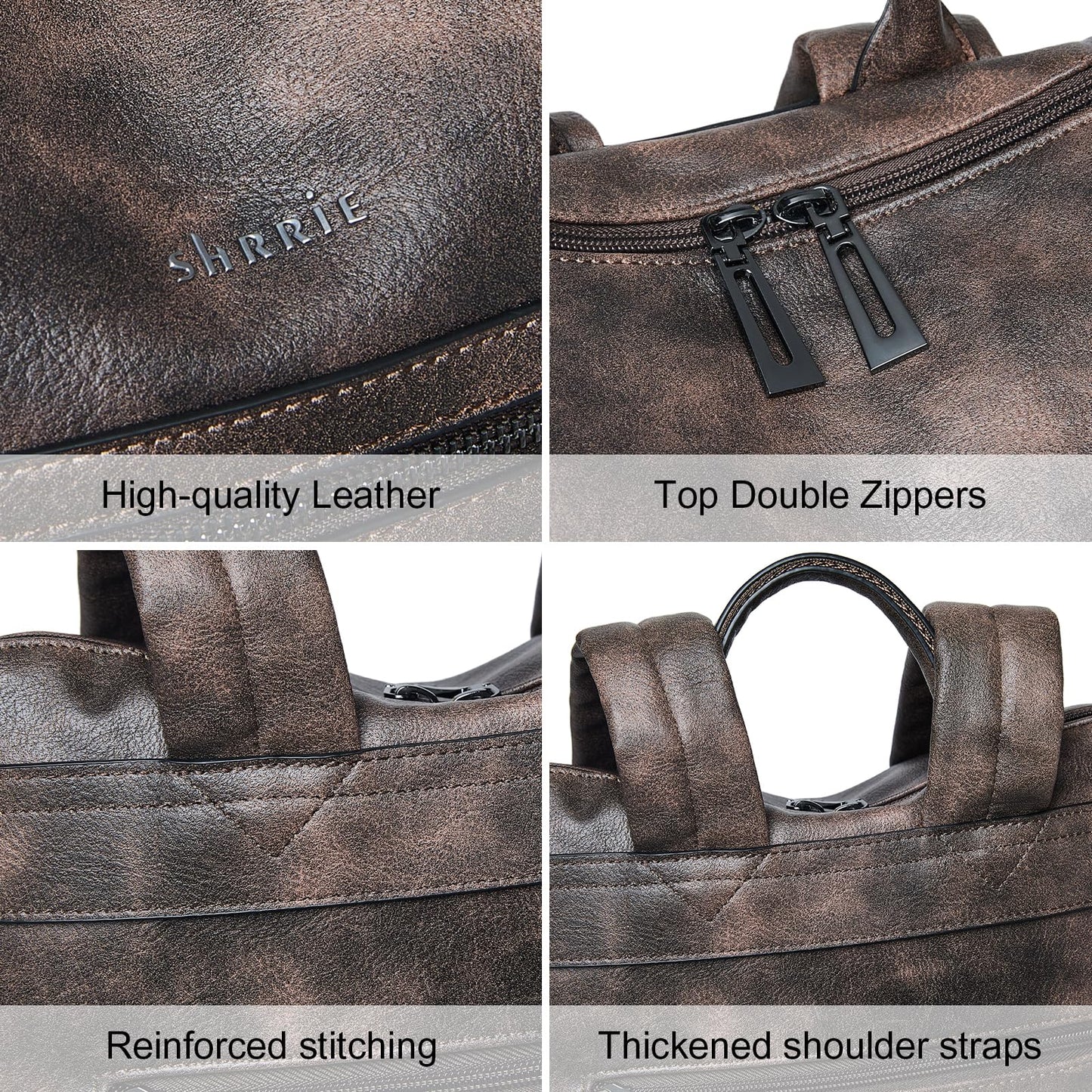 Shrrie 15.6 inch Laptop Backpack for Women,Large Leather Backpack Purse,Travel,Carry on,Water Resistant Casual Laptop Backpacks,College Backpack,Work Backpack for Women,Two-toned Coffee