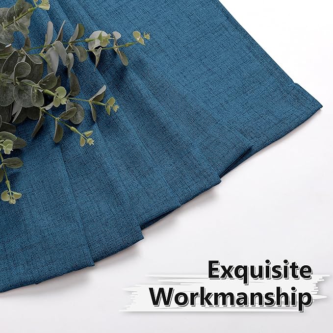 Tollpiz Linen Curtain Bedroom Rod Pocket Semi Sheer Curtains Burlap Light Filtering Thick Linen Drape for Living Room, 54 x 63 inches Long, Classic Blue, Set of 2 Panels