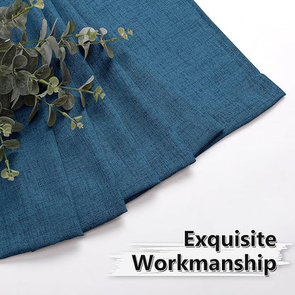 Tollpiz Short Linen Tier Curtains Rod Pocket Semi Sheer Half Kitchen Curtain Burlap Light Filtering Thick Linen Drapes for Bathroom, 30 x 24 inches Long, Classic Blue, Set of 2 Panels