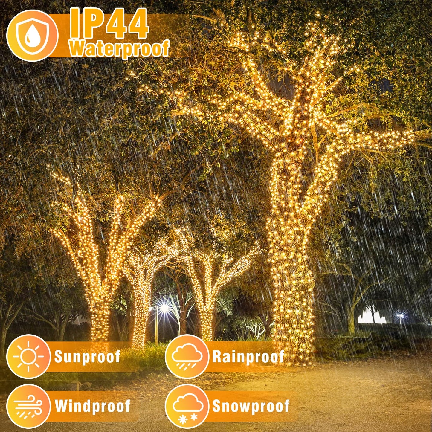 Nielfoi 66FT 200 LED Outdoor String Lights, Plug in Connectable Christmas Lights Indoor, Waterproof 8 Modes String Lights for Outside Bedroom Garden Yard Wedding Party Decorations, Warm White