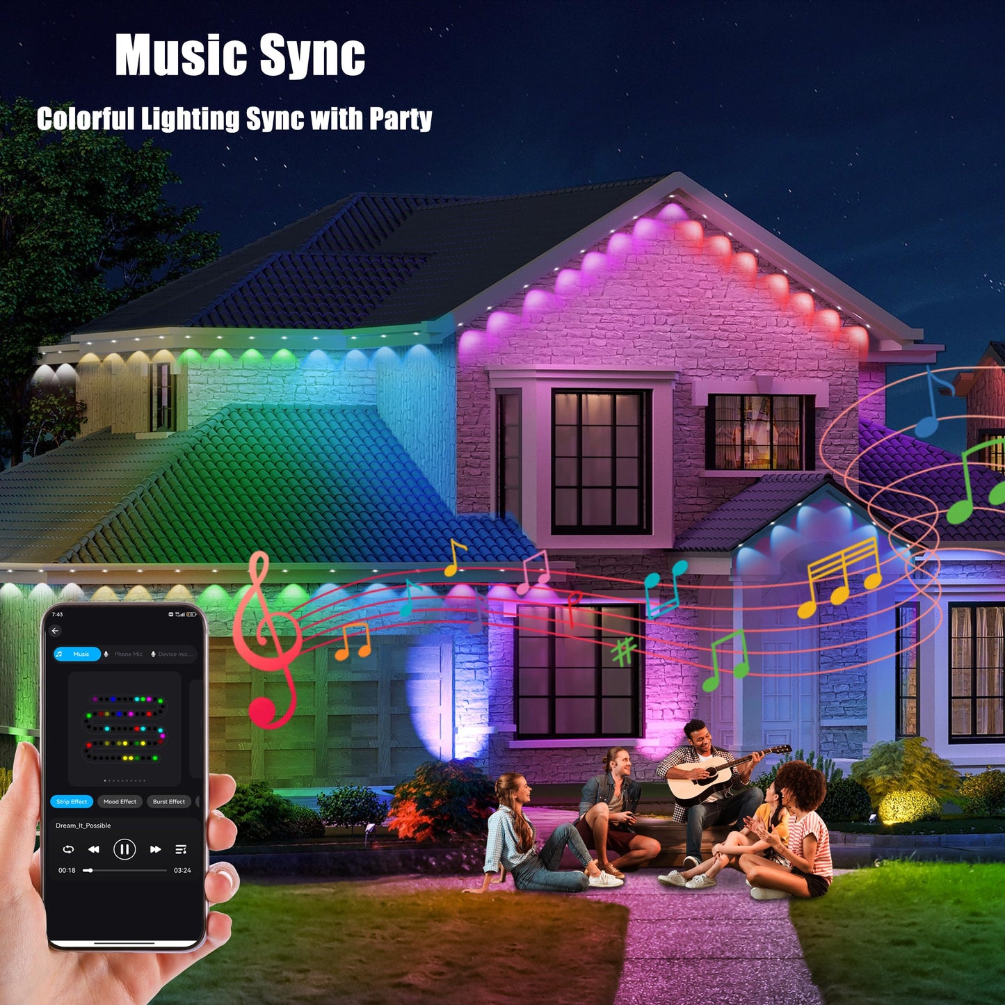 50FT Permanent Outdoor Lights with 30 Smart RGB LED Eave Lights, APP/Remote Control, IP67 Waterproof for House Roof, Eave, Garden, Outdoor Decorations, Christmas, Party Decor