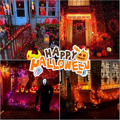 LAMPHOME 66ft Halloween Decorative Mini Lights, 200 LED Transparent Wire Fairy Starry String Lights Plug in, 11 Lighting Modes, for Halloween Decoration Outdoor Xmas Tree Party Decoration (Orange)