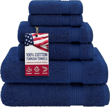 American Veteran 100% Cotton Turkish 6 Piece Luxury Towel Set