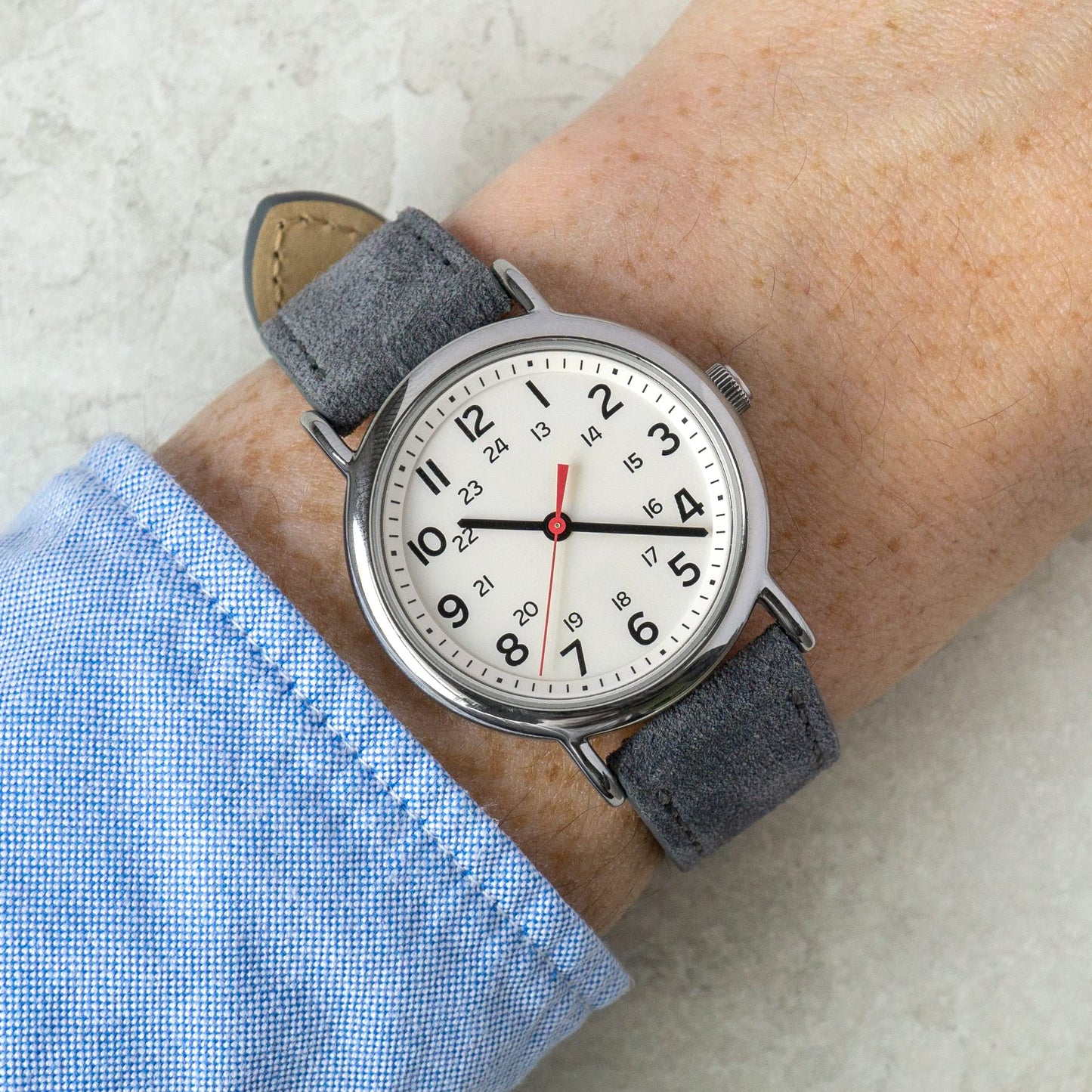 Benchmark Suede 22mm Leather Watch Band – 22mm Quick Release Watch Band with Stainless-Steel Buckle & 9 Adjustable Holes – Grey Leather Watch Bands for Men & Women (22mm, Grey)
