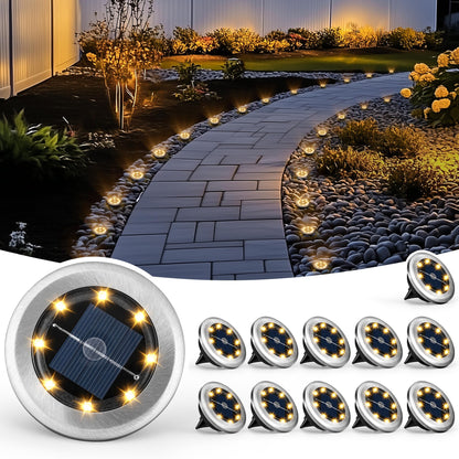 PATIOWIN Mini Solar Ground Lights, 12 Pack Solar Garden Lights, Solar Powered Pathway Lights Warterproof, Outdoor Lights for Driveway, Walkway, Backyard, Patio (Warm White)