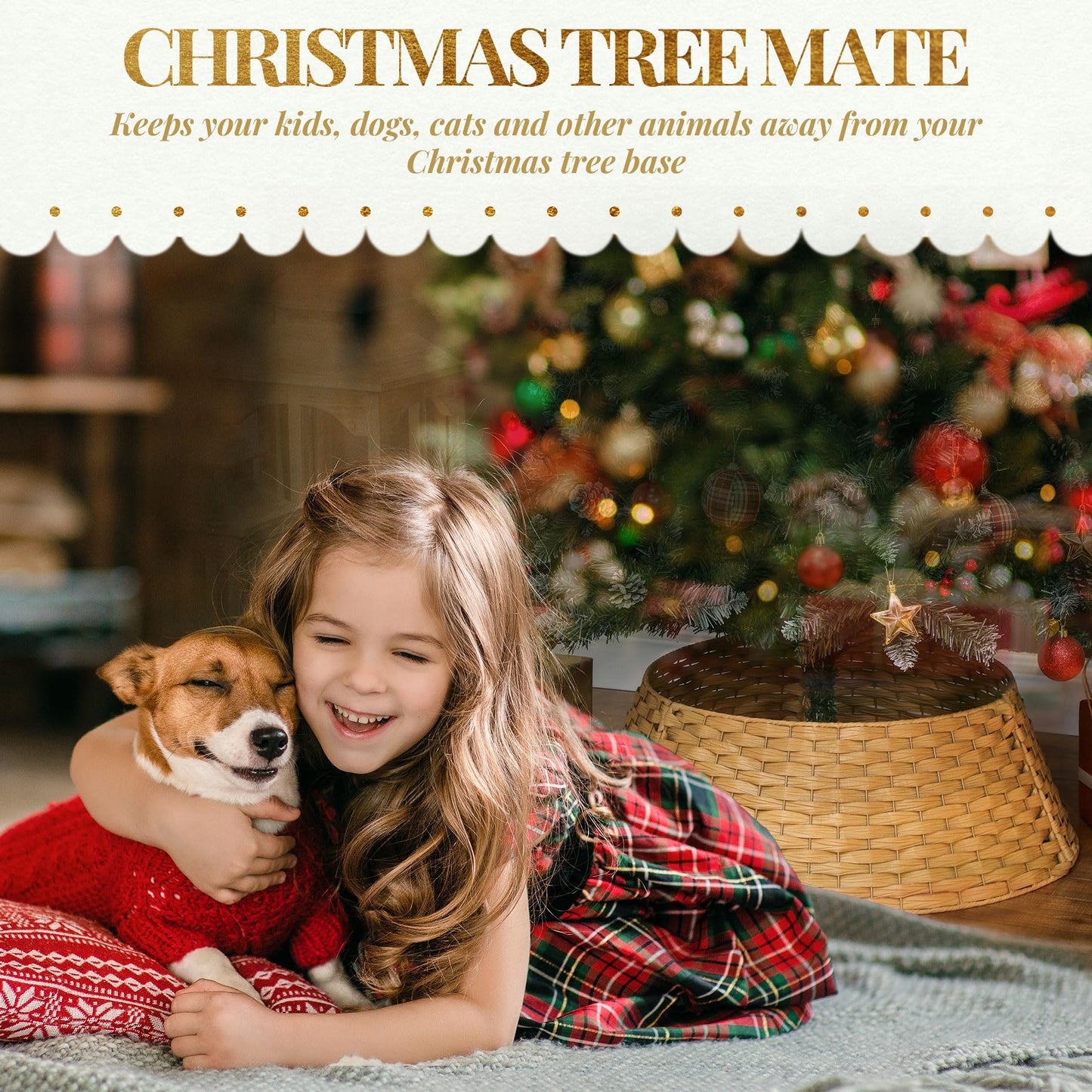 HOMCOM 27 inch Rustic Christmas Tree Collar, Plastic Woven Christmas Tree Skirt, Base Cover for Party, Holiday, Home Decoration, Natural