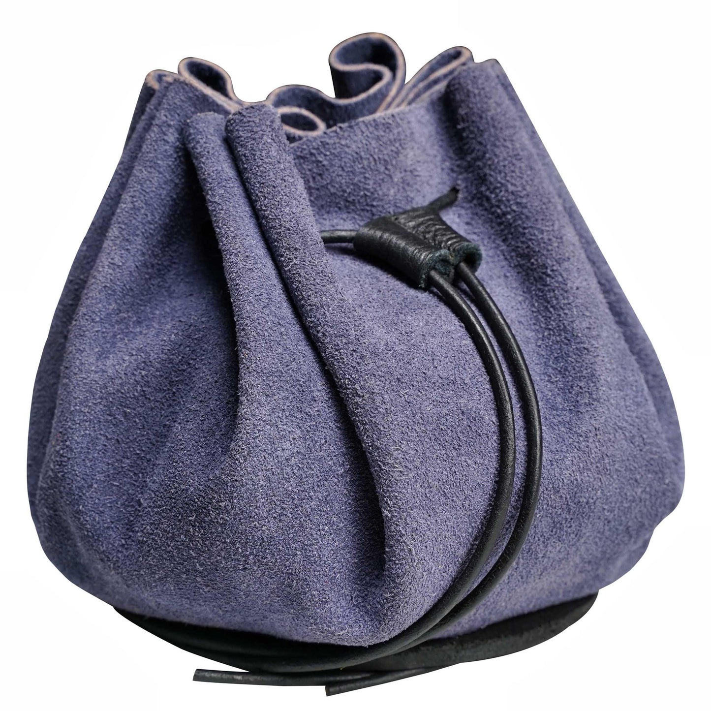 Mythrojan medieval leather pouch suede drawstring belt bag for larp, viking, renaissance cosplay, coin & jewelry waist purse blue, 4.9"x3.5"
