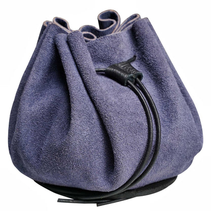 Mythrojan medieval leather pouch suede drawstring belt bag for larp, viking, renaissance cosplay, coin & jewelry waist purse blue, 4.9"x3.5"