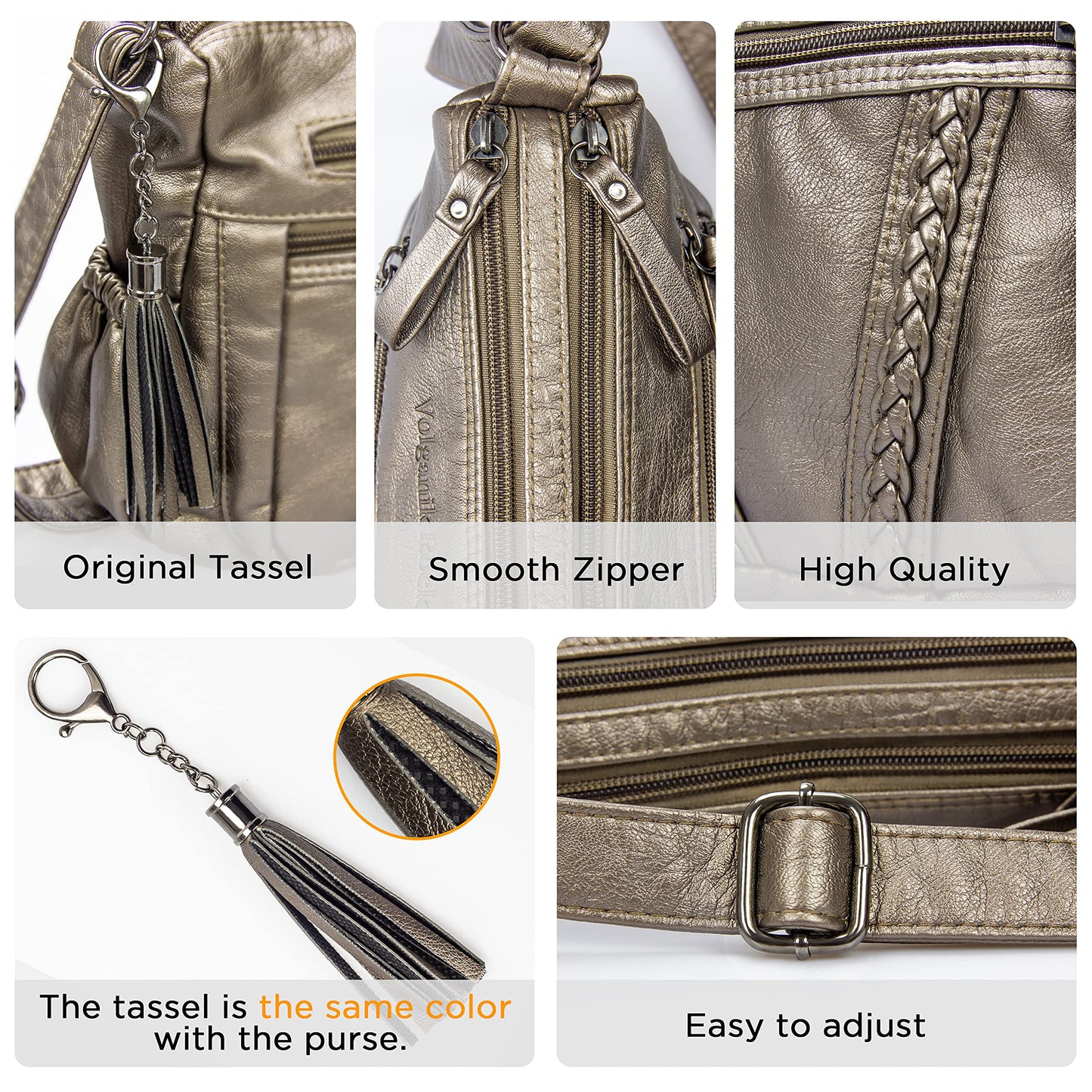 VOLGANIK ROCK Crossbody Bag for Women with Tassel Ladies Soft PU leather Purses and Handbag Pocketbooks
