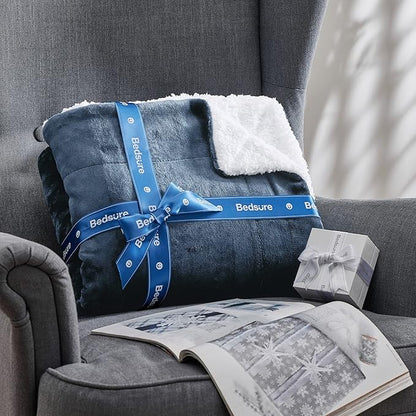 Bedsure GentleSoft Sherpa Fleece Throw Blanket Twin Size for Couch - Thick and Warm Throw for Men, Soft Fuzzy Plush Twin Blanket for Winter, Slate Blue, 60x80 Inches