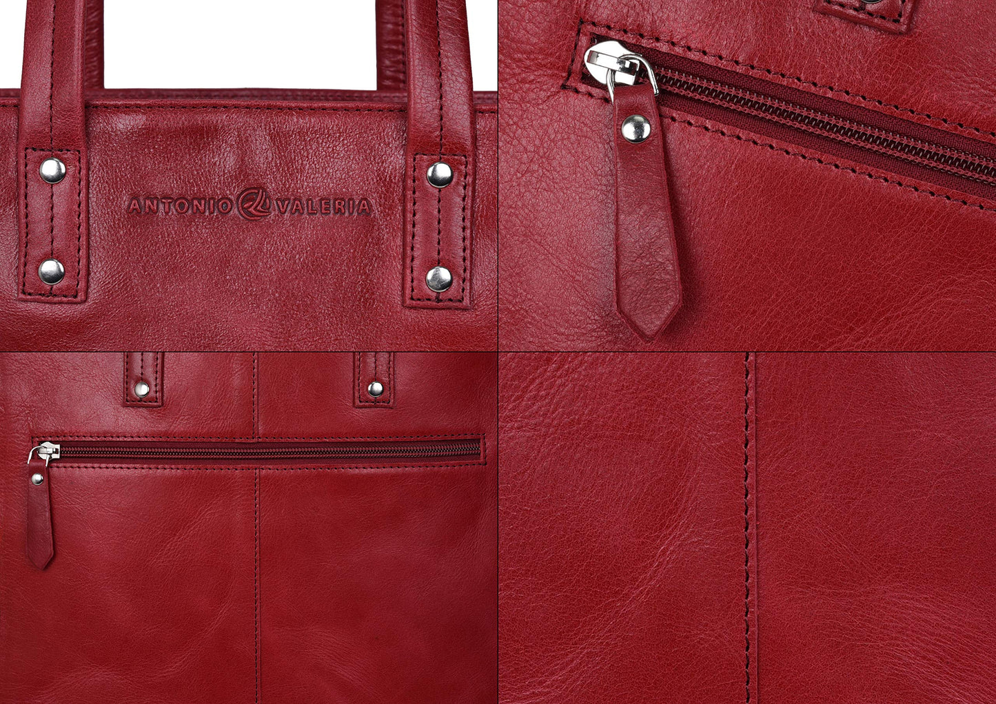 ANTONIO VALERIA Ava Red Crunch Aniline Leather Tote/Top Handle Shoulder Bag for Women