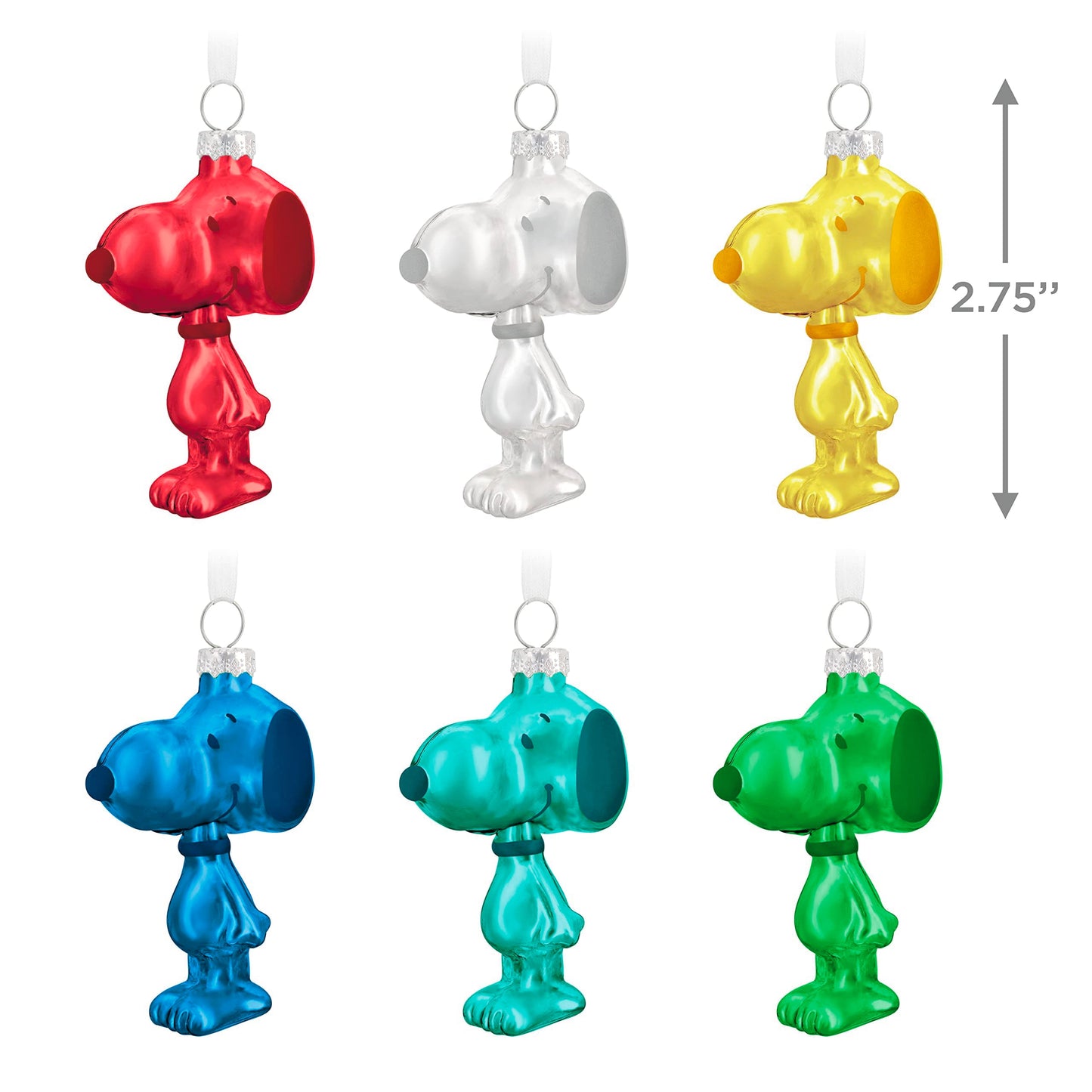 Hallmark Keepsake Christmas Ornaments 2023, The Peanuts Gang Snoopy, Glass Ornament, Set of 6, Gifts for Peanuts Fans