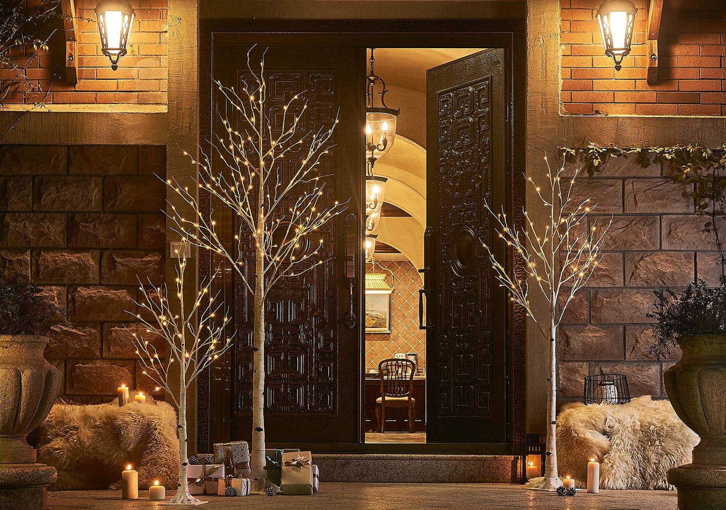 Hairui Pre Lit Birch Tree 2 Pack 4FT 72 Warm White LED White Christmas Tree for Indoor Outdoor Home Christmas Spring Easter Holiday Decoration Indoor Outdoor