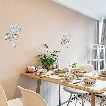 TISLYCO Crystal Wall Sconces Set of Two, Modern Wall Light Sconces Wall Lighting with Hanging Crystal Ball, Wall Mount Lamp Bedside Wall Lamp Silver Sconces Wall Light for Bedroom Living Room Hallway