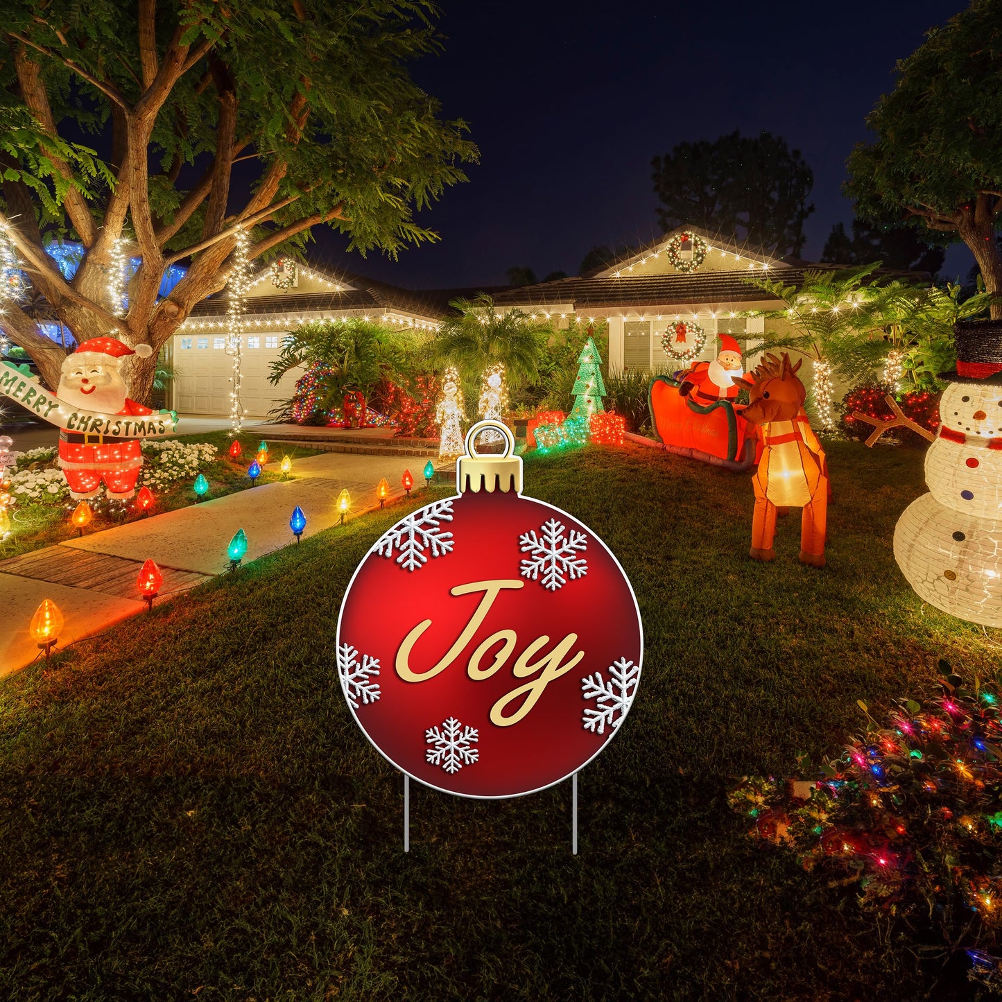 Christmas Ornament Joy Red Classic Yard Sign for Home Decor and Lawn Decoration With Stakes Merry Christmas Sign