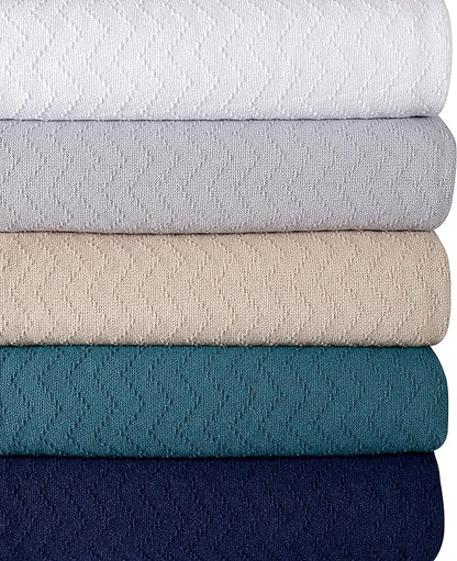 BELIZZI HOME 100% Cotton Bed Blanket, Breathable Thermal Blanket King Size, Soft Chevron Thermal Blanket 90''x102'', Cotton Bed Blanket, Perfect for Layering Any Bed for All Season, Teal