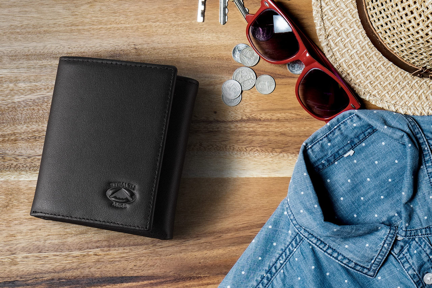 Stealth Mode Trifold Wallet for Men RFID Blocking – Genuine Napa Leather Extra Capacity Mens Wallet, 11 Card Slots, 3 ID Windows, Flip Out ID Holder, Large Tri Fold Leather Wallet for Men - Gift Ready