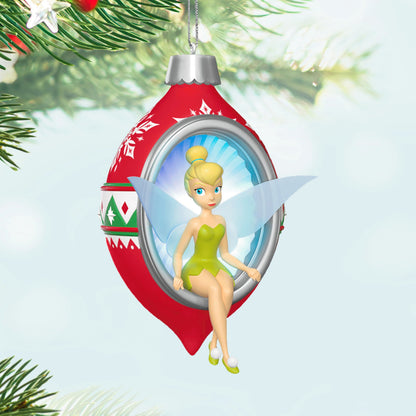 Hallmark Keepsake Disney Christmas Ornament, Tinker Bell Trimming the Tree with Tink with Light, Gifts for Disney Fans