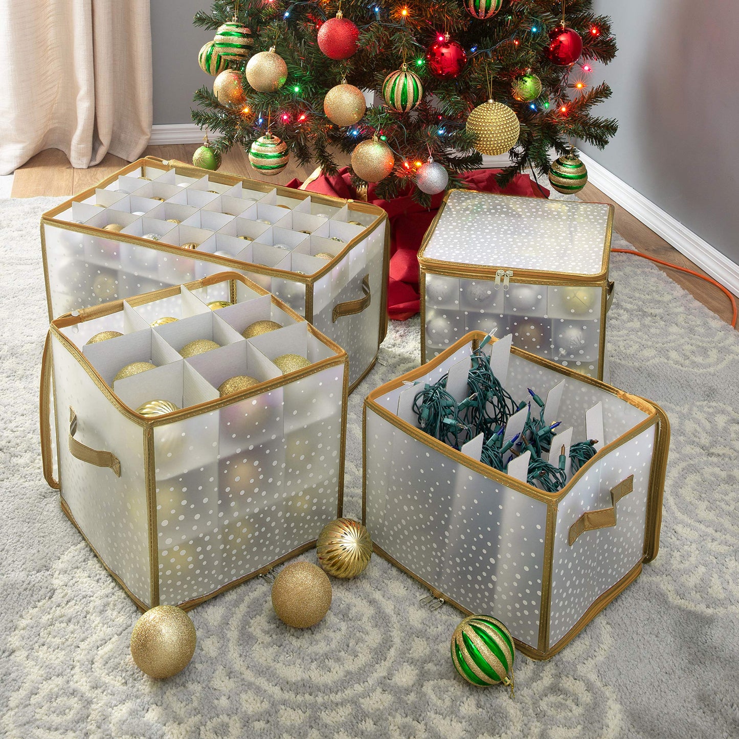 Simplify Holiday Light Organizer Box | Holds 500 Lights | Christmas Storage | Tree String Lights | 5 Divider Reels | Collapsible | Ultra Zip | Gold