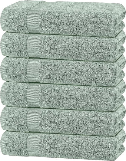 White Classic Wealuxe Green Bath Towels 24x50 Inch, Cotton Towel Set