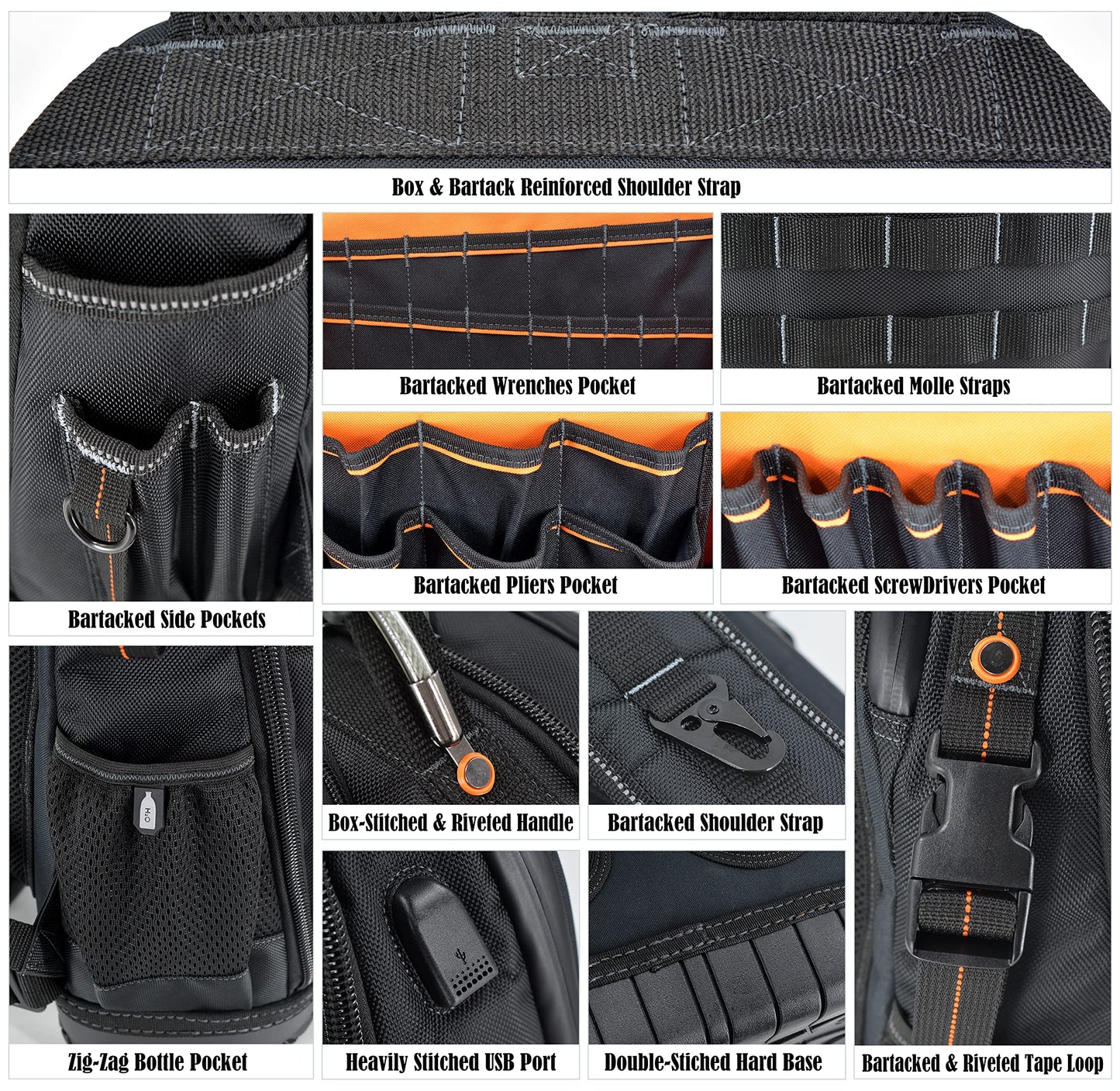 WELKINLAND 77-Pockets Electricians Tool Backpack, Tool Backpack For Men, HVAC Tools Bag Backpacks, Tools Backpacks For Construction