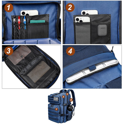 LHI Military Tactical Backpack for Men and Women 45L Army 3 Days Assault Pack Bag Large Rucksack with Molle System - Blue