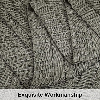 NTBAY 100% Pure Cotton Cable Knit Throw Blanket, Super Soft Warm 51x67 Knitted Throw Blanket for Couch, Sofa, Chair, Bed - Extra Cozy, Machine Washable, Comfortable Home Decor, Grey