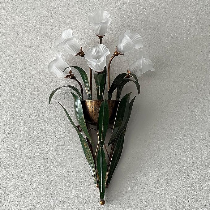 Vintage Flower Shape Wall Sconce, White Frosted Glass Shade Wall Light, Elegant Bedside Wall Lamp for Entrance, Bedroom, Hallway