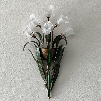 Vintage Flower Shape Wall Sconce, White Frosted Glass Shade Wall Light, Elegant Bedside Wall Lamp for Entrance, Bedroom, Hallway