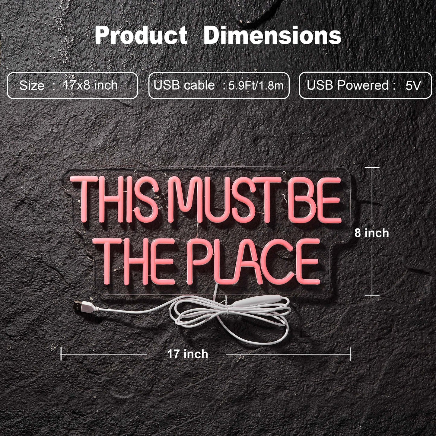 This Must Be The Place Neon Sign for Wall Décor Dimmable LED Neon Light USB Powered Neon Art Signs(Pink)