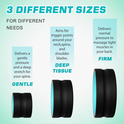 Zomyove 3 Pack Back Roller- Yoga Wheel for Back Pain Reliefn & Stretching, Back Wheel for Deep Tissue Massage, Foam Roller for Physical Therapy & Exercise