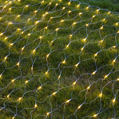 Christmas Lights Outdoor, 200 LED 9.8 FT x 6.6 FT Waterproof Christmas Net Lights Outdoor Plug in with 8 Modes, Clear Wire Mesh Light Decorations for Xmas Indoor Tree Bush Yard Home Decor, Warm White