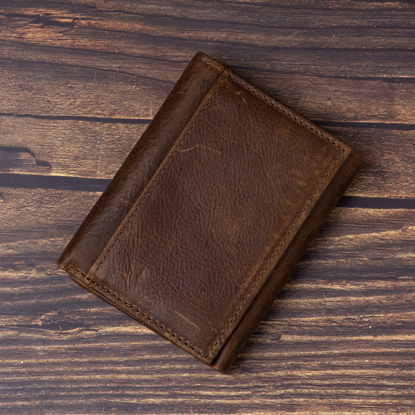 Mens Leather Wallet，Mens Trifold Wallet Rfid Blocking Genuine Leather Wallet For Men（ brown)