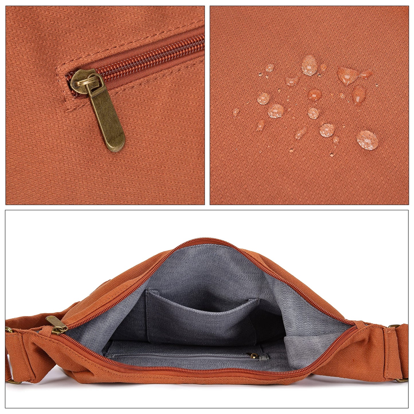 Hippie Crossbody Bag Top Zip Large Size Canvas Sling Bag Jacquard cloth Handmade Bags (Orange)