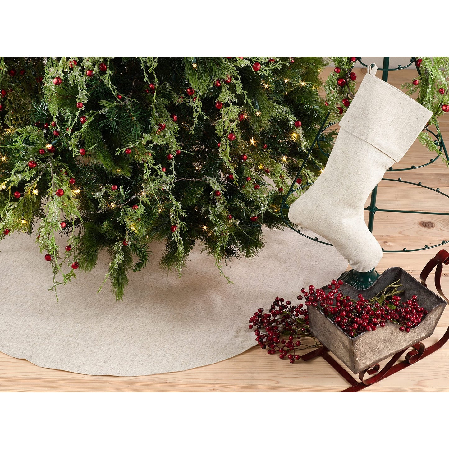 SARO LIFESTYLE 7"x15" Linen Christmas Stocking – Toscana Collection – Natural Solid Edge –– Classic Holiday Farmhouse Décor