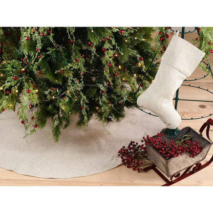 SARO LIFESTYLE 7"x15" Linen Christmas Stocking – Toscana Collection – Natural Solid Edge –– Classic Holiday Farmhouse Décor