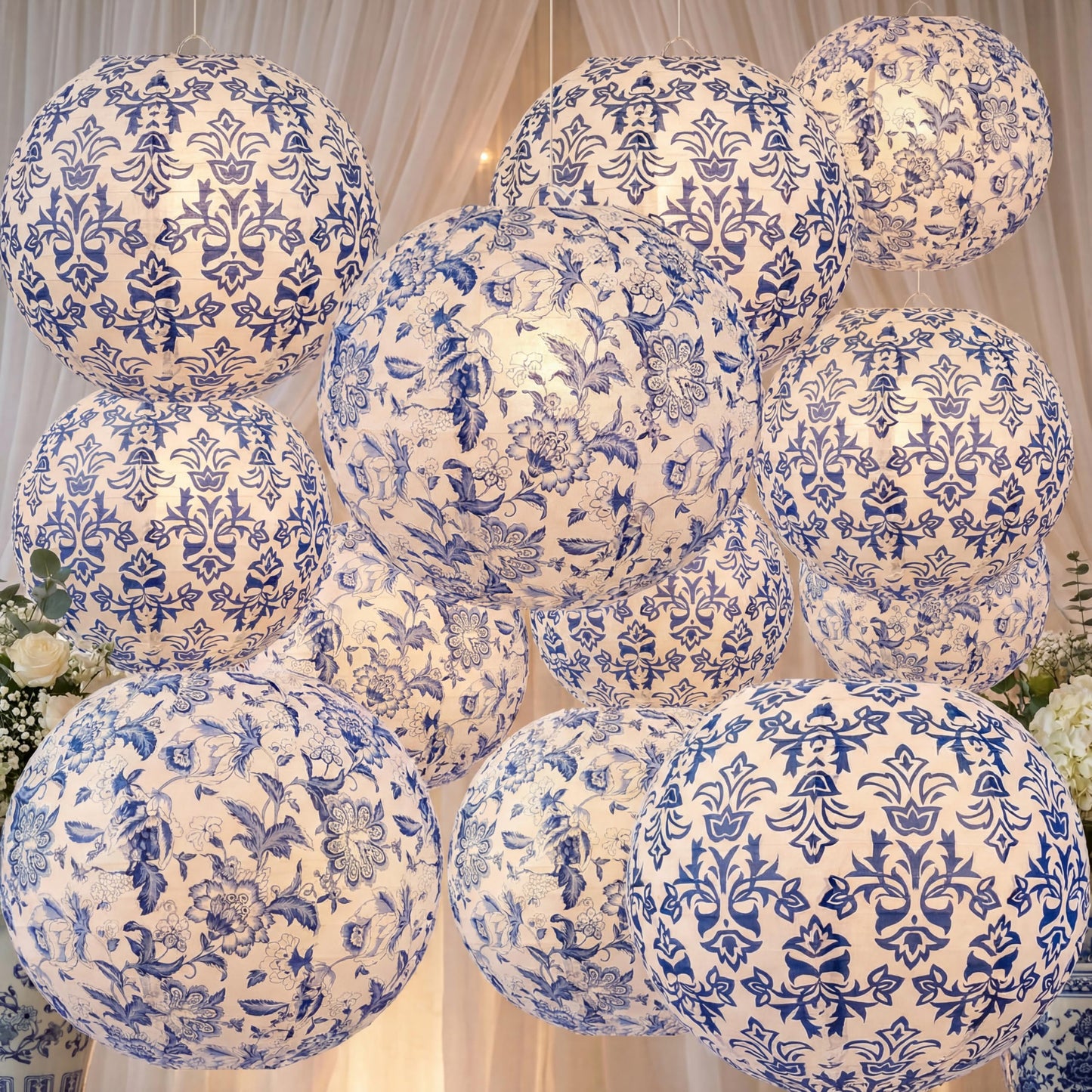 Retisee 12 Pcs 10 Inch Hanging Paper Lanterns Party Decorations Pastel Classroom Decor for Birthday Back to School Party Decoration for Classrooms Wedding Birthday Ceilings(Blue,Porcelain)