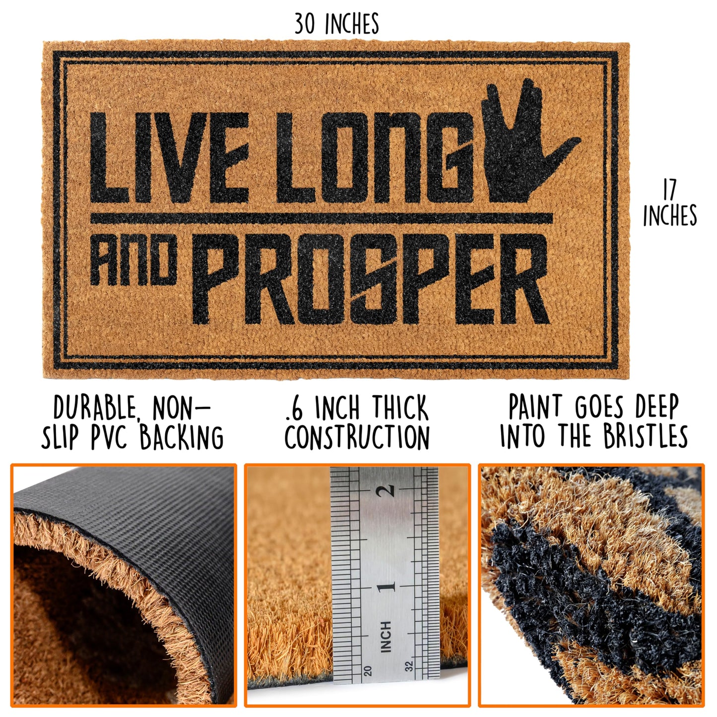 MAINEVENT Live Long and Prosper Door Mat 30x17 Inch, Star Fans Outdoor Decor for Covered Porch Patio, Nerd Welcome Mat, Geeky Home Decor