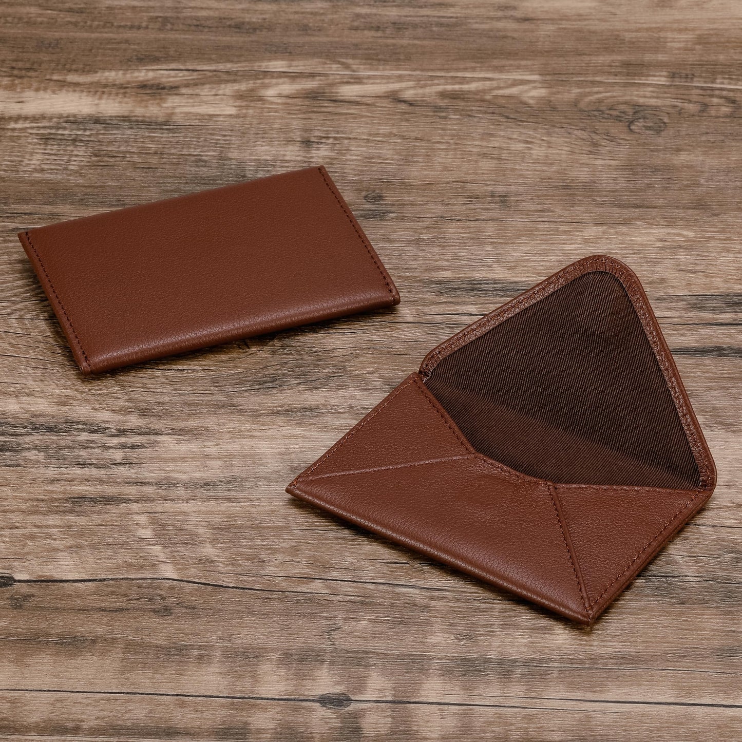 HISCOW Envelope Business Card Case with Magnet Closure - Italian Calfskin (Coffee)