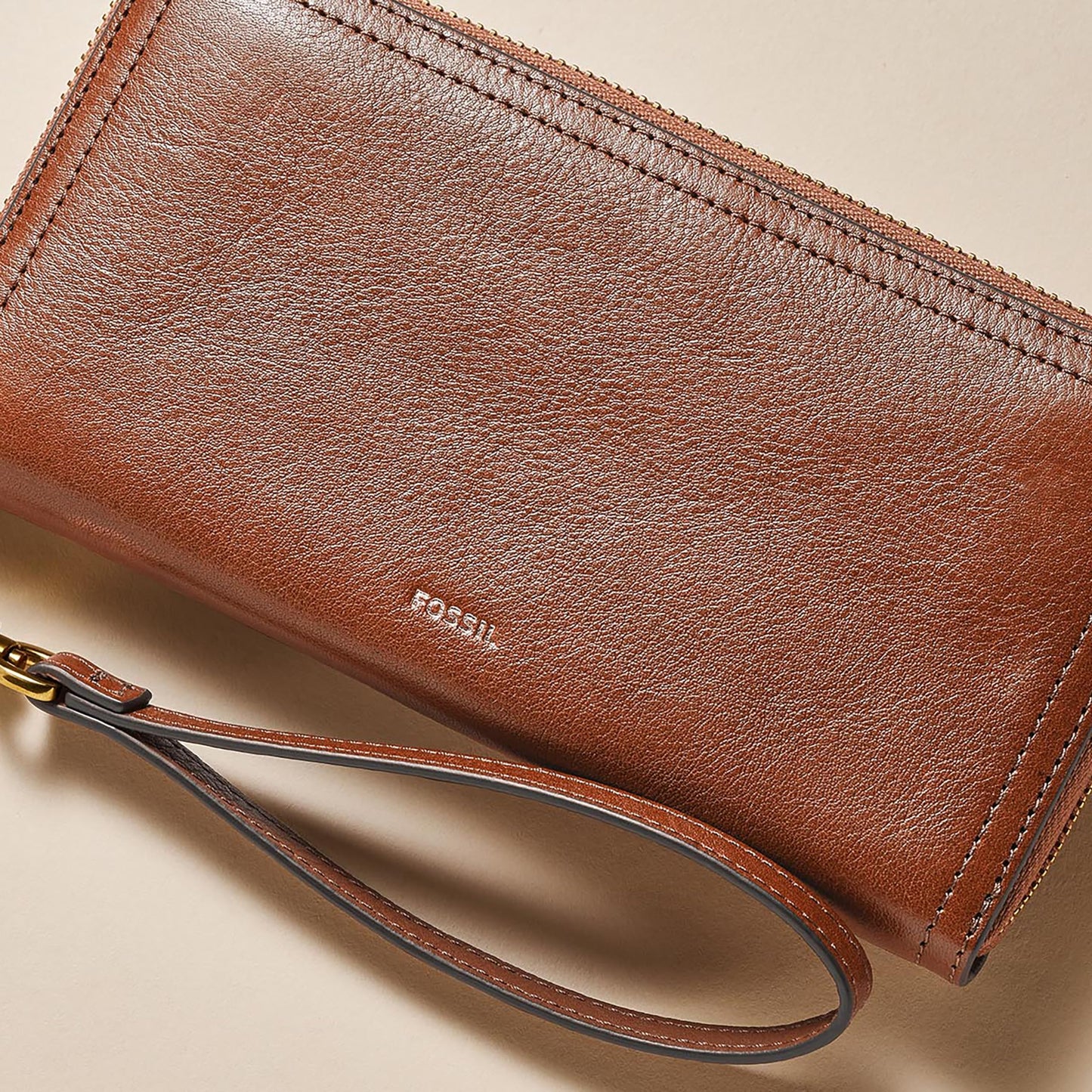 Fossil Women's Logan Leather Wallet, RFID Blocking Wallet for Women, Zip-Around Clutch with Wristlet Strap, Brown