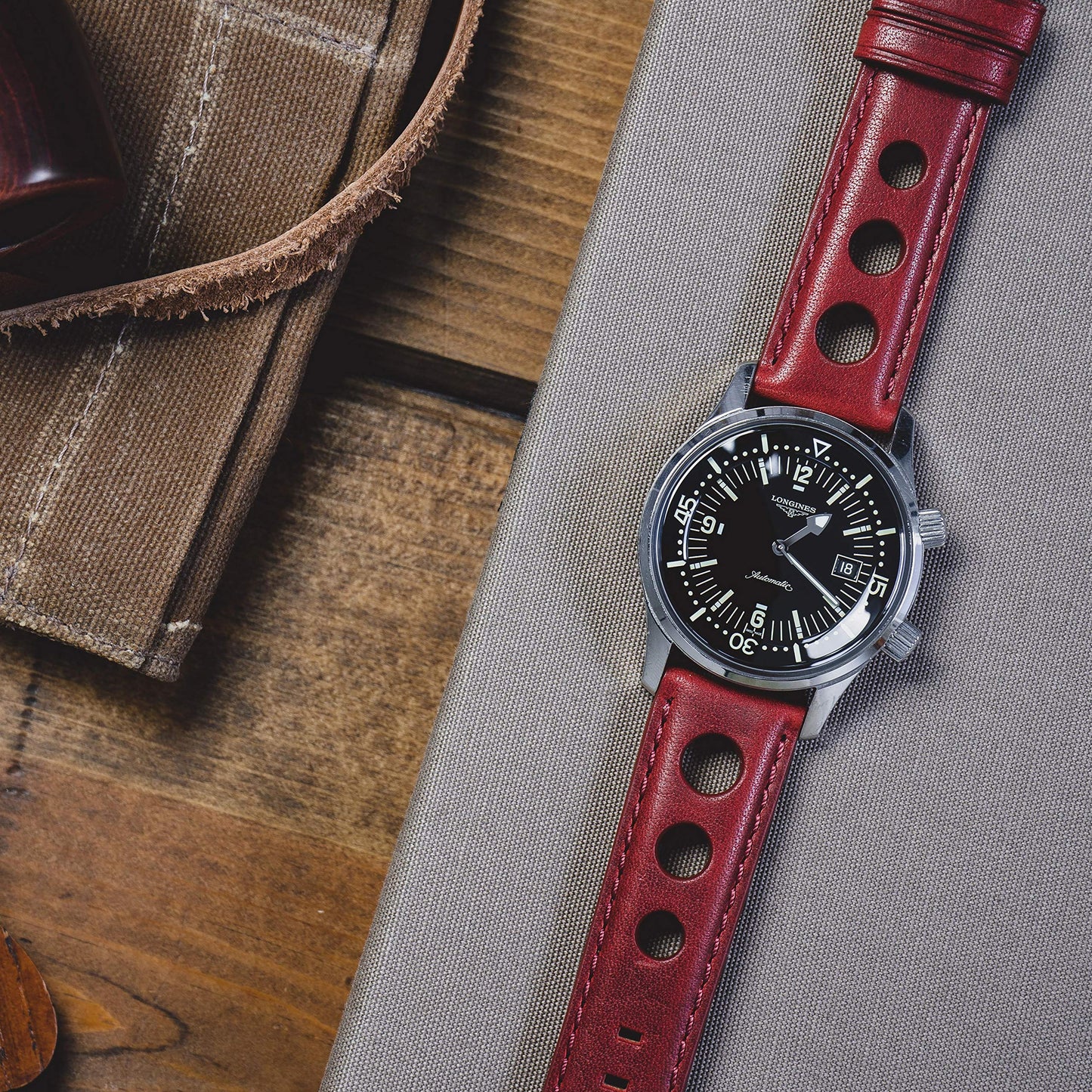BARTON WATCH BANDS, 22mm Red - Rally Horween Leather Watch Bands - Integrated quick release spring bars- 316L stainless steel- Choose Strap Color & Width