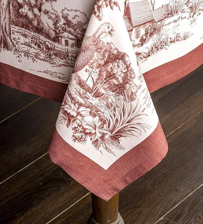 Maison d' Hermine Table Cloth Rectangle Table 100% Cotton 70 x 120 Inches Fall Tablecloth Reusable Everyday Use for Thanksgiving Christmas Decorations Dining Farmhouse Party (Holy Jouy - Brown)